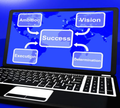 Success Diagram On Laptop Shows Vision And Determination