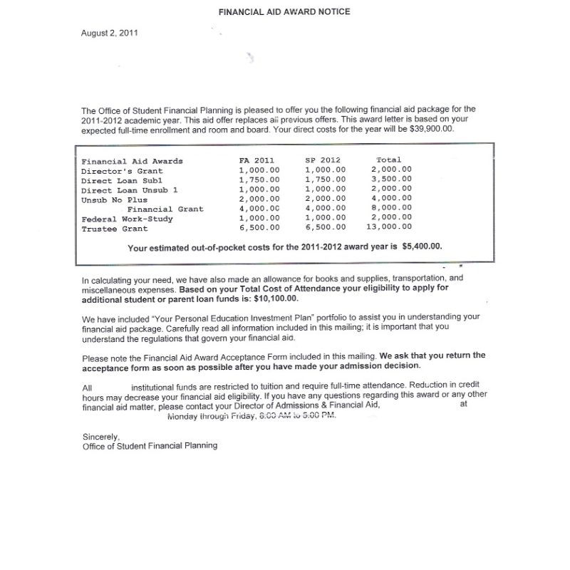 Financial Aid Award Letter